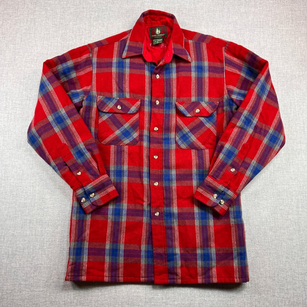VTG 90s High Sierra Quilted Flannel Shirt Jacket Men‎ S Red Plaid Workwear Wool